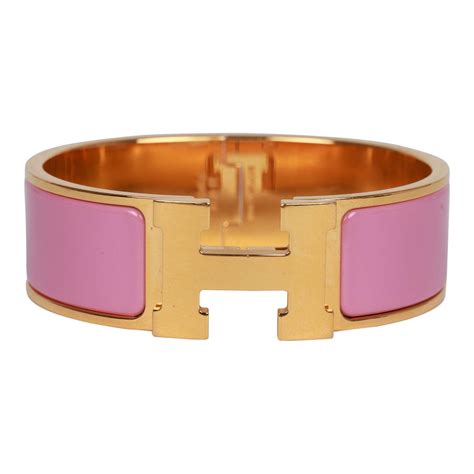 Hermès Rose Nacarat And Rose Gold Metal And Enamel Wide 